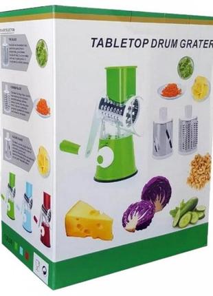 Овочерізка мультислайсер tabletop drum grater kitchen master терка для овочів та фруктів 3 насадки. колір: блакитний6 фото