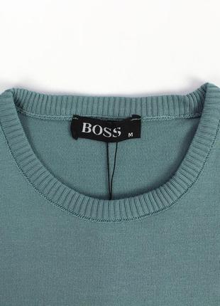 Мужская футболка boss с резинкой внизу, мягкий тянущийся материал, цвет серо-голубой4 фото