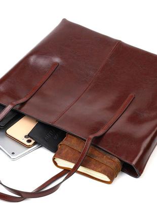 Практичная сумка шоппер из натуральной кожи 22103 vintage коричневая7 фото