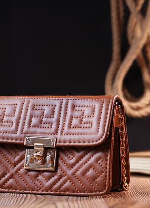 Компактная женская сумка из эко-кожи на плечо vintage 18705 коричневый8 фото