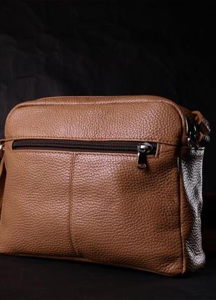 Стильная женская сумка кросс-боди из натуральной кожи grande pelle 11652 бежевая9 фото