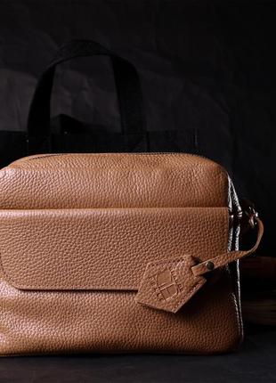 Стильная женская сумка кросс-боди из натуральной кожи grande pelle 11652 бежевая10 фото
