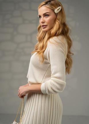 Женский джемпер-сетка из натуральной пряжи молочного цвета. модель 2725 trikobakh6 фото