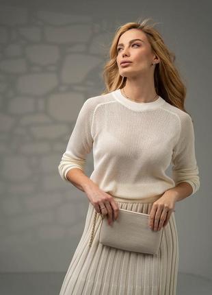 Женский джемпер-сетка из натуральной пряжи молочного цвета. модель 2725 trikobakh4 фото