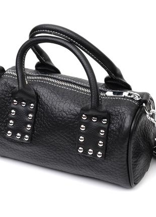 Кожаная женская сумка с металлическими акцентами на ручках vintage 22369 черная2 фото