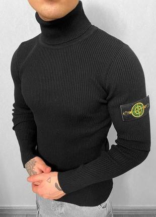 Стильный мужской свитер stone island | молодежный теплый гольф | однотонный черный свитер под горло l