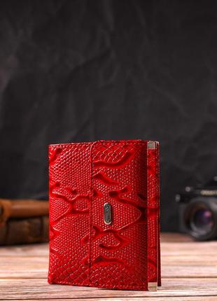 Чудовий гаманець для жінок середнього розміру з натуральної шкіри з тисненням під рептилію canpellini 21818 червоний6 фото