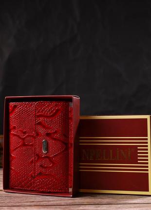 Чудовий гаманець для жінок середнього розміру з натуральної шкіри з тисненням під рептилію canpellini 21818 червоний7 фото