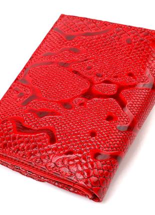 Чудовий гаманець для жінок середнього розміру з натуральної шкіри з тисненням під рептилію canpellini 21818 червоний2 фото