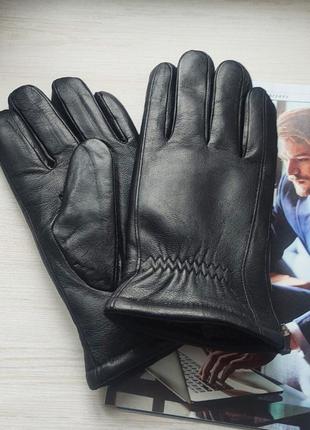 Чоловічі зимові шкіряні перчатки рукавиці  штучне хутро black2 фото