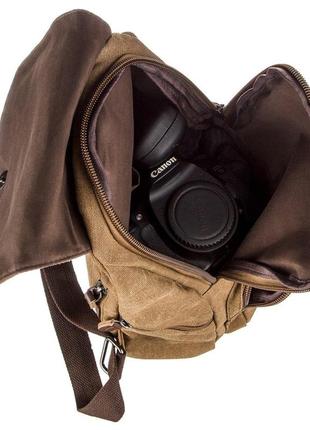 Компактный женский текстильный рюкзак vintage 20196 коричневый7 фото