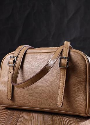 Деловая сумка-клатч со съемными ручками из натуральной кожи 22077 vintage бежевая7 фото