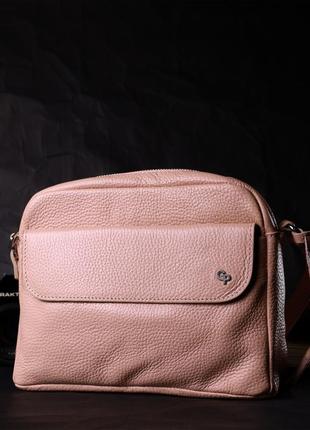 Красивая женская сумка кросс-боди из натуральной кожи grande pelle 11694 пудровый7 фото