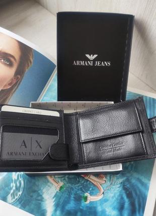 Мужской  кожаный подарочный набор armani black ремень и кошелек4 фото