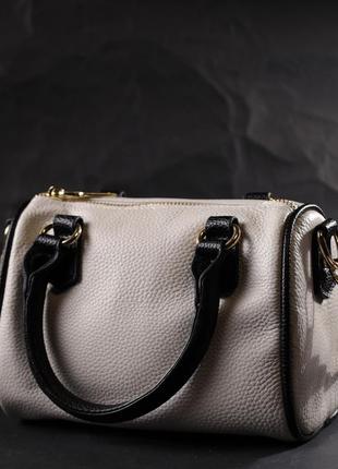 Женская сумка бочонок с темными акцентами vintage 22352 белая8 фото