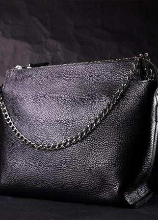 Качественная женская сумка из натуральной кожи grande pelle 11655 черная7 фото