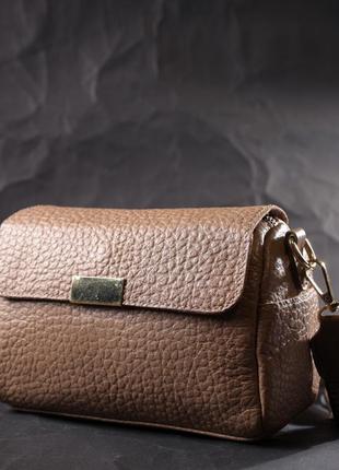 Модна шкіряна сумка з оригінальною плечовою лямкою vintage 22403 бежева8 фото