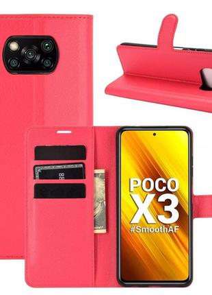 Чохол книжка з кишенями для карт на poco x3 / x3 pro колір червоний1 фото