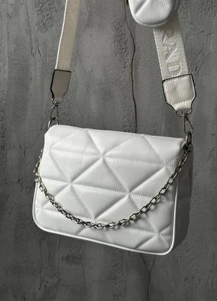 Жіноча сумка prada re-nylon padded shoulder white5 фото