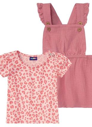 Костюм футболка и сарафан для девочки lupilu 372810 062 см (2-3 months) розовый1 фото