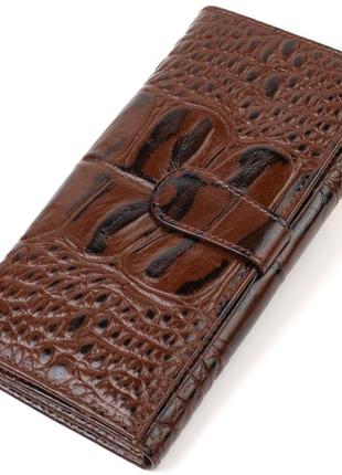 Оригинальное женское портмоне из натуральной кожи с тиснением под крокодила canpellini 21848 коричневое2 фото