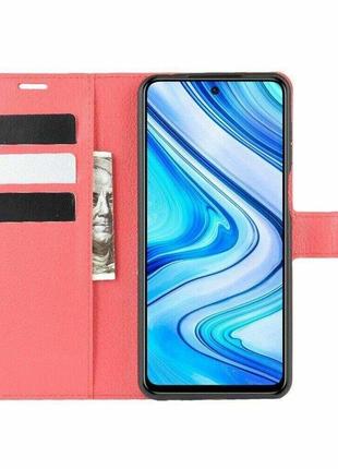 Чехол-книжка с карманами для карт на xiaomi redmi note 9s / note 9 pro цвет красный2 фото