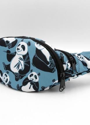Сумка бананка панда, детская/подростковая сумка бананка на пояс синяя с рисунком топ3 фото