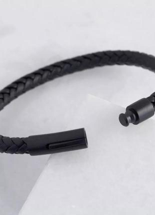Мужской кожаный браслет плетеный, классический черный casual black5 фото