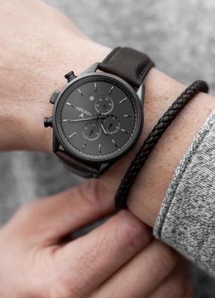 Мужской кожаный браслет плетеный, классический черный casual black10 фото