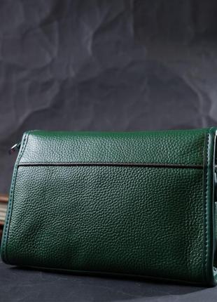 Компактна жіноча шкіряна сумка з напівкруглим клапаном vintage 22260 зелена9 фото