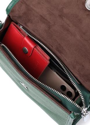 Компактна жіноча шкіряна сумка з напівкруглим клапаном vintage 22260 зелена6 фото