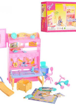 Кукольная мебель детская комната, стол, горка, велосипед, шкаф, стул 21019 gloria