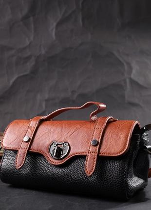 Женская сумка в винтажном стиле из натуральной кожи vintage 22349 черная7 фото