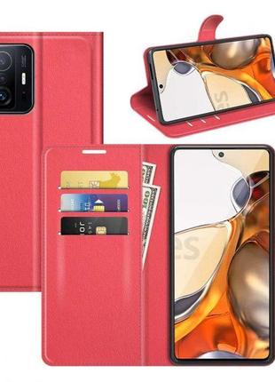 Чехол-книжка с карманами для карт на xiaomi 11t / 11t pro цвет красный1 фото
