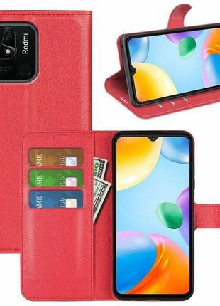 Чохол книжка з кишенями для карт на xiaomi redmi 10c колір червоний1 фото