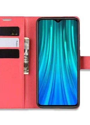 Чохол книжка з кишенями для карт на xiaomi redmi note 8 pro колір червоний2 фото