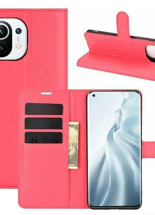 Чехол-книжка с карманами для карт на xiaomi mi 11 lite цвет красный