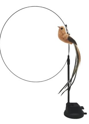 Интерактивная игрушка-кошачья палочка с птицами и присоской (коричневая)