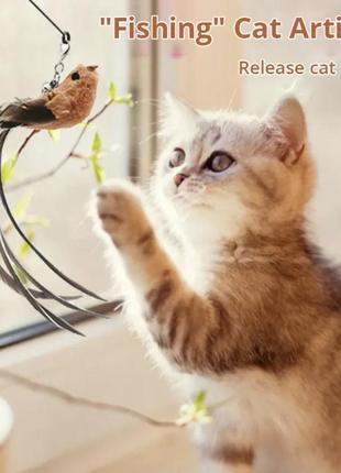 Інтерактивна іграшка-котяча паличка з птахами та присоском (коричнева)6 фото