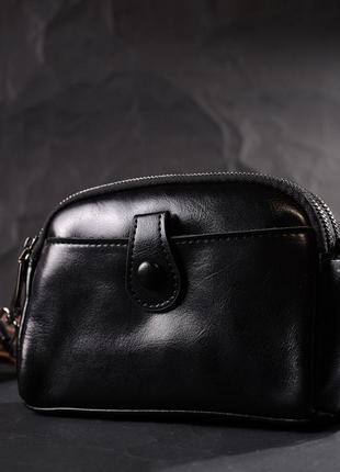 Удивительная женская кожаная сумка с глянцевой поверхностью vintage 22422 черный7 фото