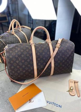 Дорожная сумка louis vuitton коричневая в стиле "monogram" с бежевой отделкой c235