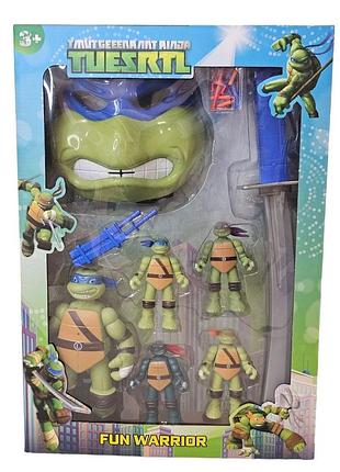 Игрушечная фигурка леонардо с его оружием и другими героями из мультика черепашки ниндзя || kilometr+