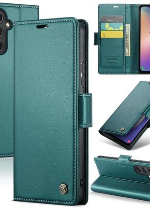 Кожаный чехол-книжка retro case для samsung galaxy a54 цвет зелёный