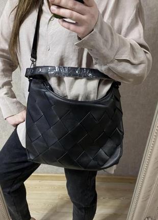 Нова шкіряна стильна плетена сумка з короткою та довгою ручкою4 фото