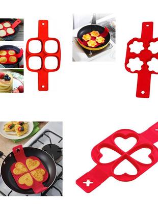 Набор из 3 силиконовых форма для приготовления оладий и яичницы в виде сердечек, цветочков и квадратиков