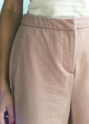 Пыльно розовые прямые брюки на высокой посадке4 фото