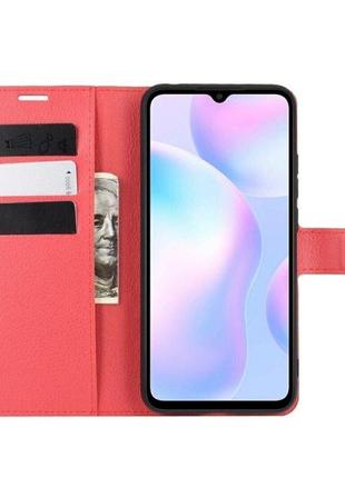 Чохол книжка з кишенями для карт на xiaomi redmi 9a колір червоний2 фото