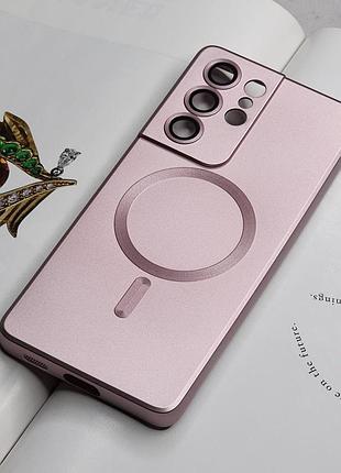 Чохол для samsung s21 ultra. рожевий матовий колір, з захистом камери