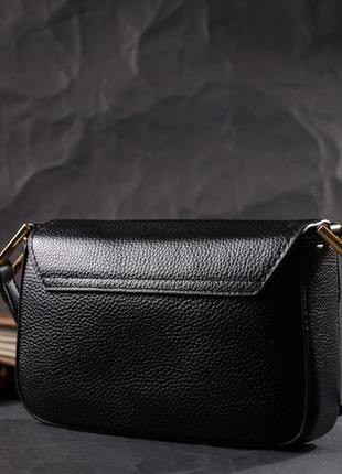 Лаконичная сумка с жестким каркасом из натуральной кожи vintage 22391 черная9 фото