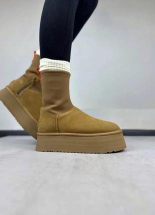 Женские зимние ботинки угги ugg classic dipper boot chestnut premium коричневые размер 37